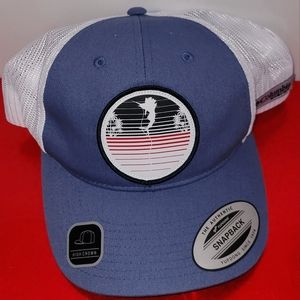 NWT PFG Columbia Trucker Patch Snapback, Swordfish, Blue, High Crown